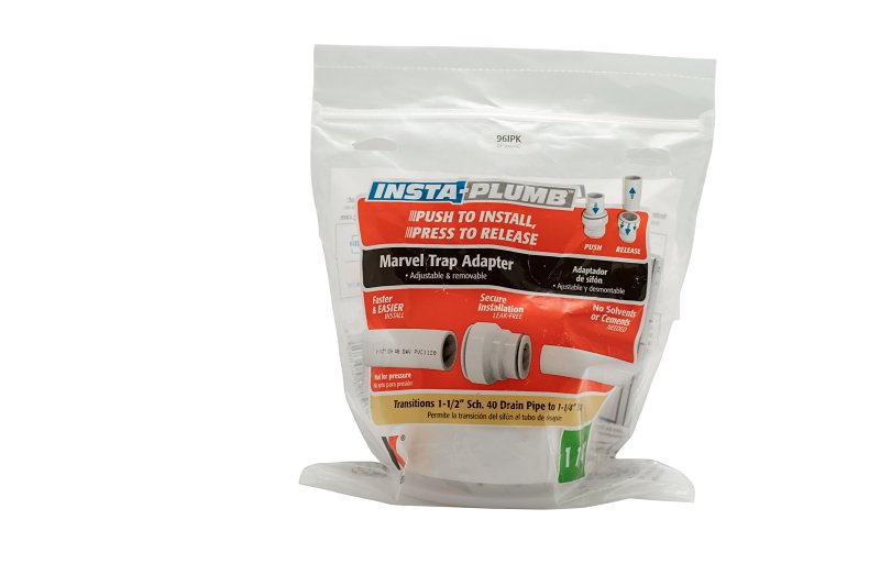 Insta-Plumb 96IPK Pipe Trap Adapter, 1-1/4 in, Push-to-Connect, Plastic, White