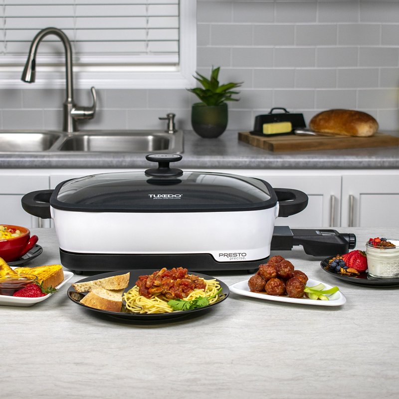 Presto Tuxedo 06854 Skillet Multi-Cooker, 16 in W Cooking Surface, 1500 W, White, Digital Control