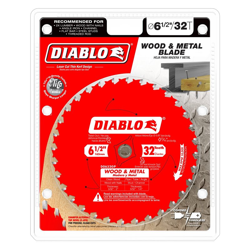 Diablo D0632GPX Circular Saw Blade, 6-1/2 in Dia, 5/8 in