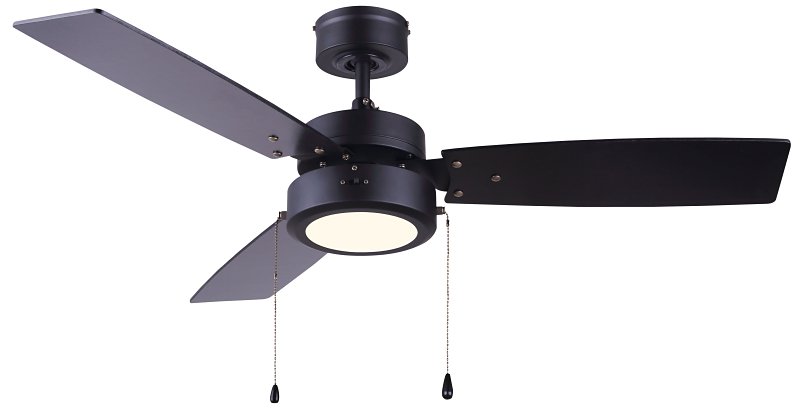 Canarm WALLIS CF42WAL3BK Ceiling Fan with Light Kit, 3-Blade, Black Housing, Black Blade, 42 in Sweep, MDF Blade