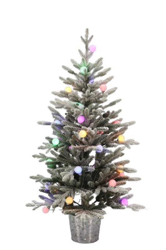 Santas Forest 33905 Snowy Spruce Potted Tree w/Light, 4 ft H, G40 Bulb, Multi/Clear Light