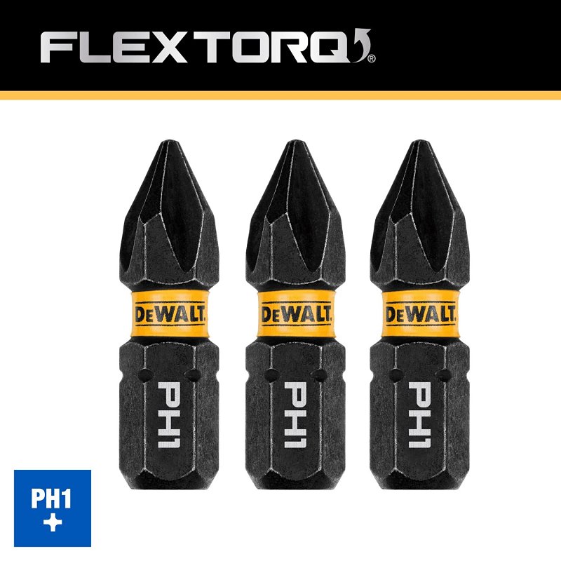 DEWALT FlexTorq DWAF1PH1IR3 Impact Screwdriver Bit, #1 Drive, Phillips Drive, 1/4 in Shank, Hex Shank, 1 in L, Steel