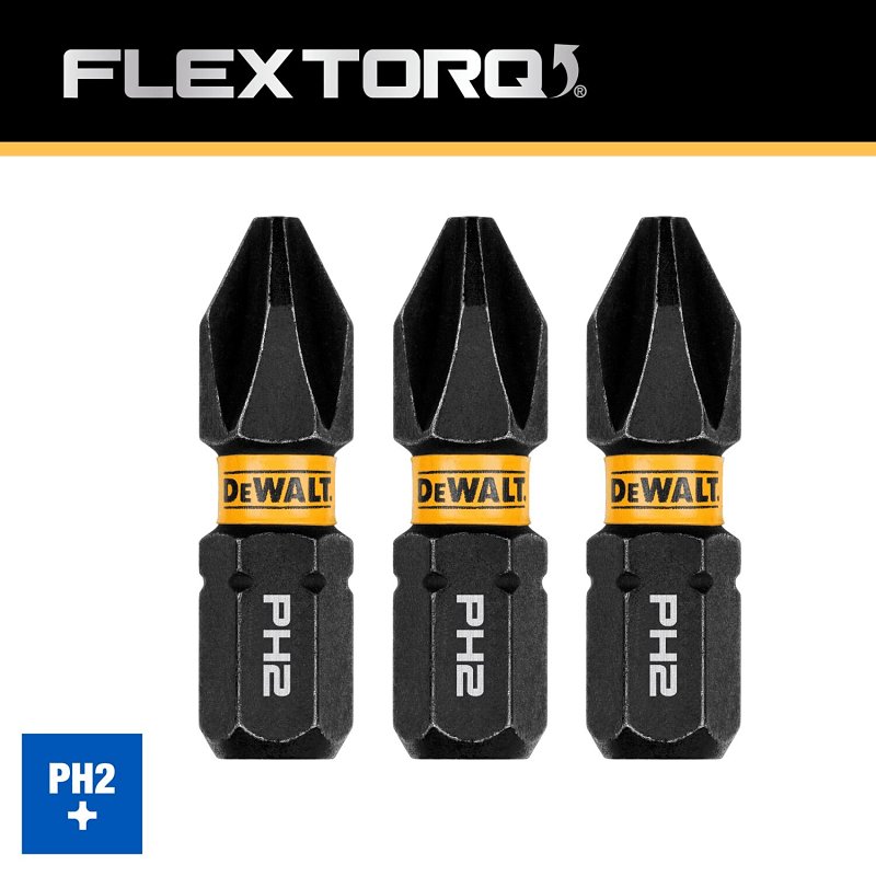 DEWALT FlexTorq DWAF1PH2IR3 Impact Screwdriver Bit, #2 Drive, Phillips Drive, 1/4 in Shank, Hex Shank, 1 in L, Steel