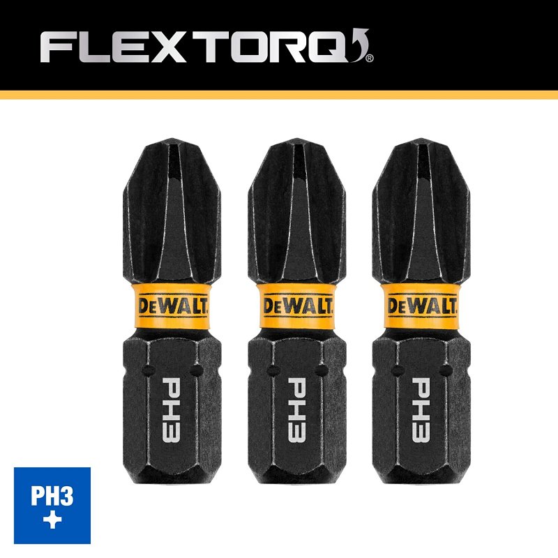 DEWALT FlexTorq DWAF1PH3IR3 Impact Screwdriver Bit, #3 Drive, Phillips Drive, 1/4 in Shank, Hex Shank, 1 in L, Steel