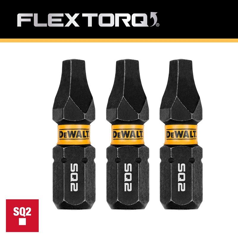 DEWALT FlexTorq DWAF1SQ2IR3 Impact Screwdriver Bit, #2 Drive, Square Drive, 1/4 in Shank, Hex Shank, 1 in L, Steel