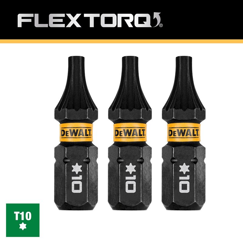 DEWALT FlexTorq DWAF1TX10IR3 Screwdriver Bit, T10 Drive, Torx Drive, 1/4 in Shank, Hex Shank, 1 in L, Steel