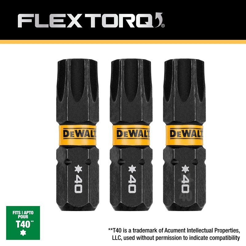 DEWALT FlexTorq DWAF1TX40IR3 Screwdriver Bit, T40 Drive, Torx Drive, 1/4 in Shank, Hex Shank, 1 in L, Steel