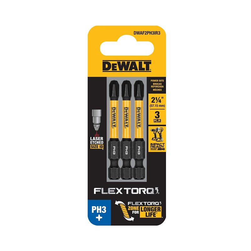DEWALT FlexTorq DWAF2PH3IR3 Impact Screwdriver Bit, #3 Drive, Phillips Drive, 1/4 in Shank, Hex Shank, 2-1/4 in L, Steel
