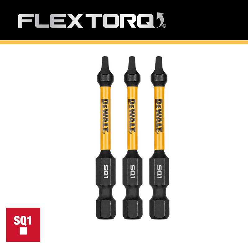 DEWALT FlexTorq DWAF2SQ1IR3 Impact Screwdriver Bit, #1 Drive, Square Drive, 1/4 in Shank, Hex Shank, 2-1/4 in L, Steel