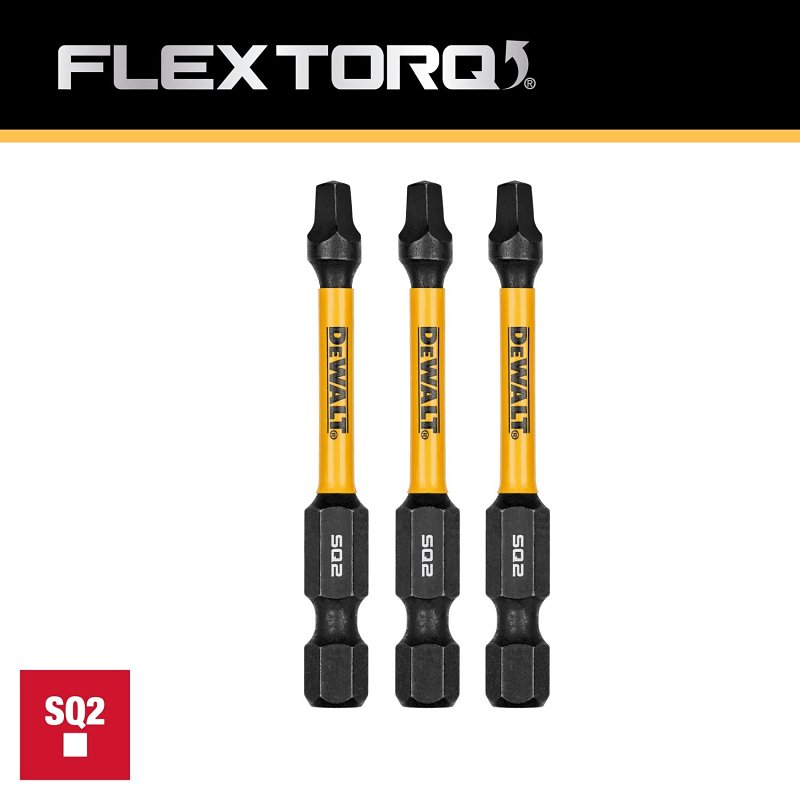 DEWALT FLEXTORQ DWAF2SQ2IR3 Screwdriver Bit, #2 Drive, Square Drive, 1/4 in Shank, Hex Shank, 2-1/4 in L, HSS