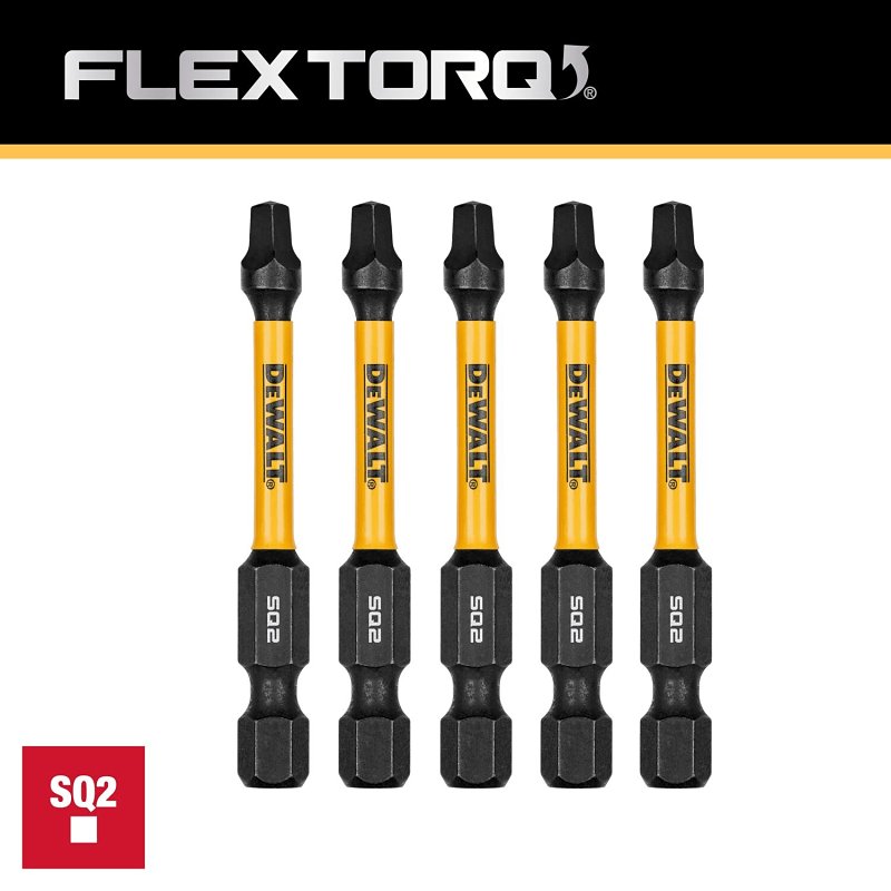 DEWALT FlexTorq, IMPACT READY Series DWA2SQ2IR5 Screwdriver Bit, #2 Drive, Square Drive, 1/4 in Shank, 2-1/4 in L, HSS