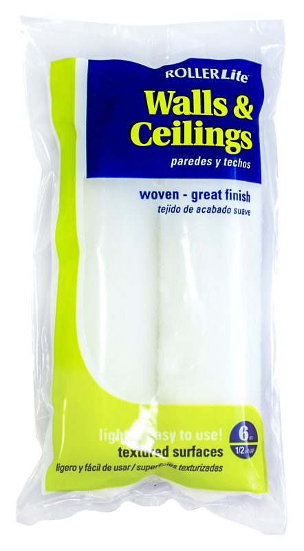 RollerLite 6WV038D Mini Roller Cover, White, 3/8 in Thick Nap, 6 in L, Dralon Cover, 2/PK