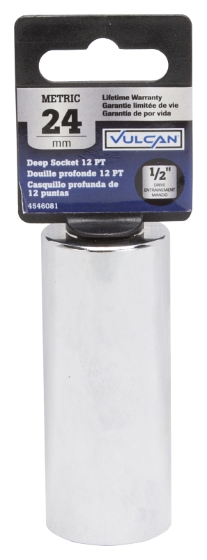 Vulcan MT6528985 Drive Socket, 24 mm Socket, 1/2 in Drive, 12-Point, Chrome Vanadium Steel, Chrome