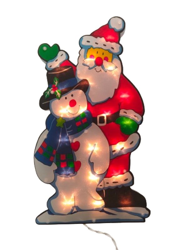 Santas Forest 60977 Santa & Snowman, 10 in W, Plastic, Colorful, Mini Bulb, Internal Light