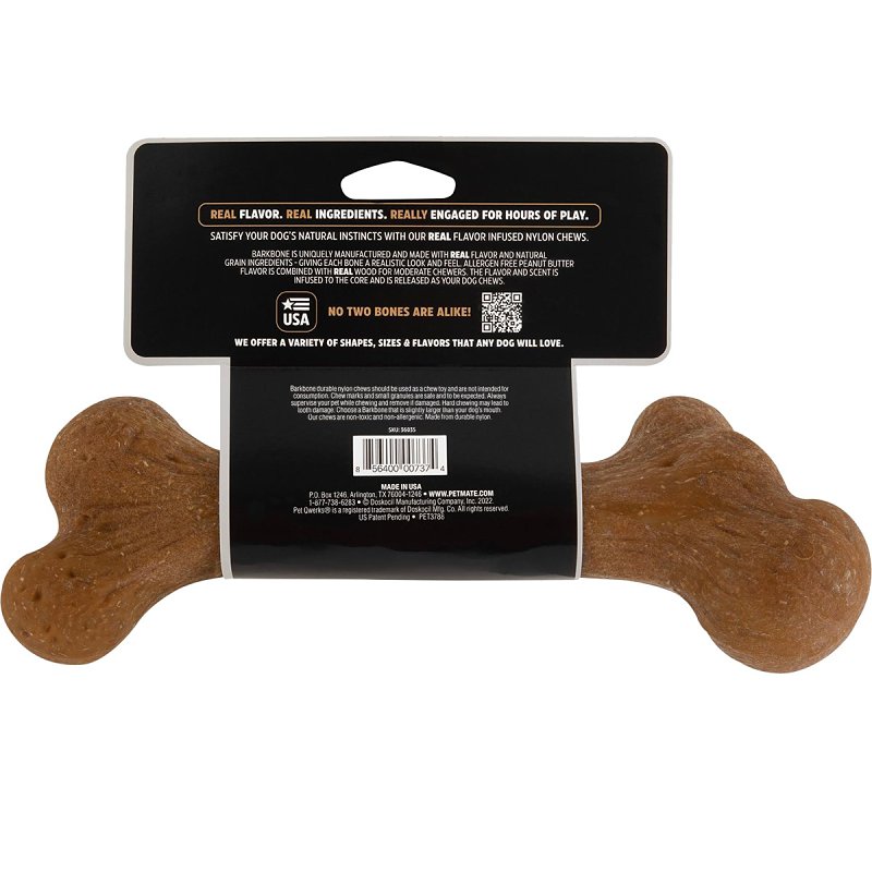 Petmate BarkBone 36035 Dog Toy, L, Peanut Butter, Chew Toy, Natural Instincts Infused Wood Dinosaur, Nylon