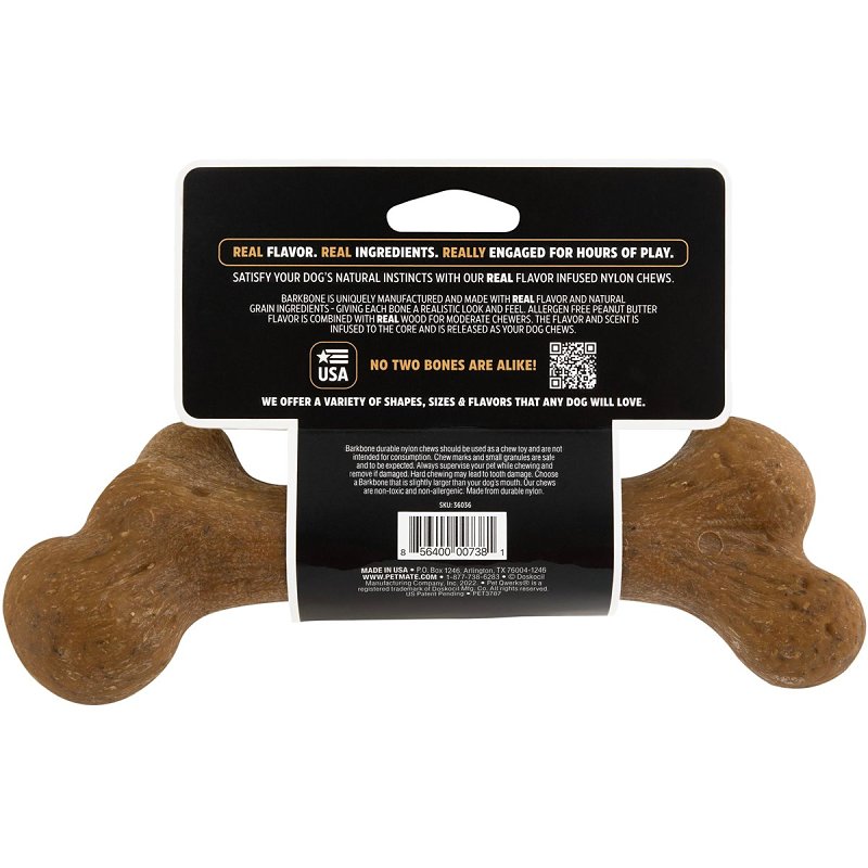 Petmate BarkBone 36036 Dog Toy, M, Peanut Butter, Chew Toy, Natural Instincts Infused Wood Dinosaur, Nylon