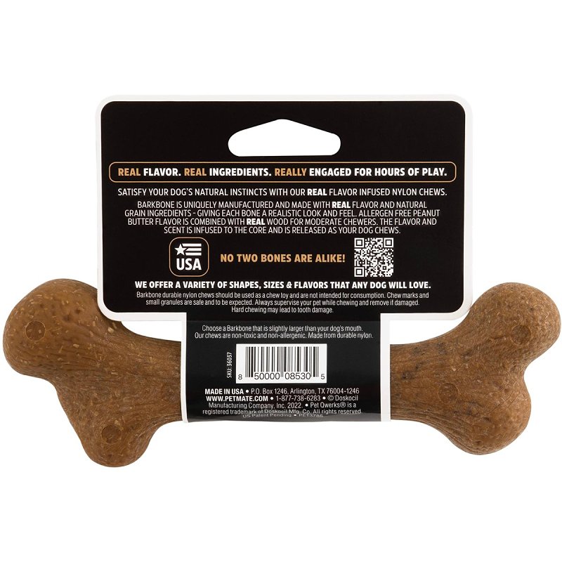 Petmate BarkBone 36037 Dog Toy, S, Peanut Butter, Chew Toy, Natural Instincts Infused Wood Dinosaur, Nylon