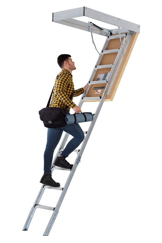 Louisville AEE2510 Energy Efficient Attic Ladder, 7 ft x 7 in to 10 ft x 3 in H Ceiling, 25-1/2 x 54 in Ceiling Opening