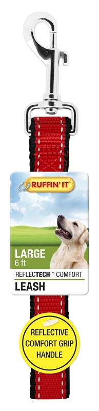Ruffin'It 32116 Reflective Dog Leash, 6 ft L, 1 in W, Nylon, Black/Black and Blue/Black and Red/Bright Green, Buckle