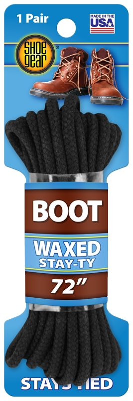 Shoe Gear 1N311-32 Boot Lace, Round, Black, 72 in L