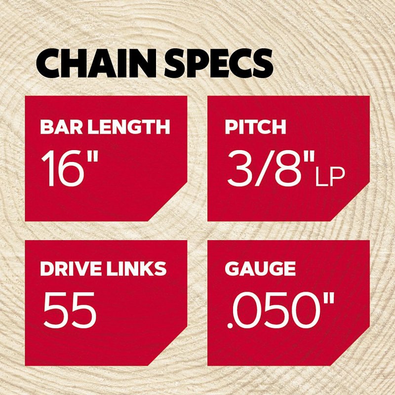Oregon S55 Chainsaw Chain, 16 in L Bar, 3/8 in TPI/Pitch, 55-Link