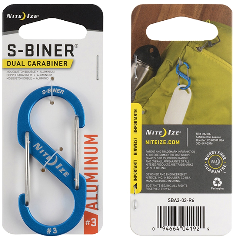Nite Ize SBA3-03-R6 Key Carabiner, 1.2 in OAL, Aluminum, Blue