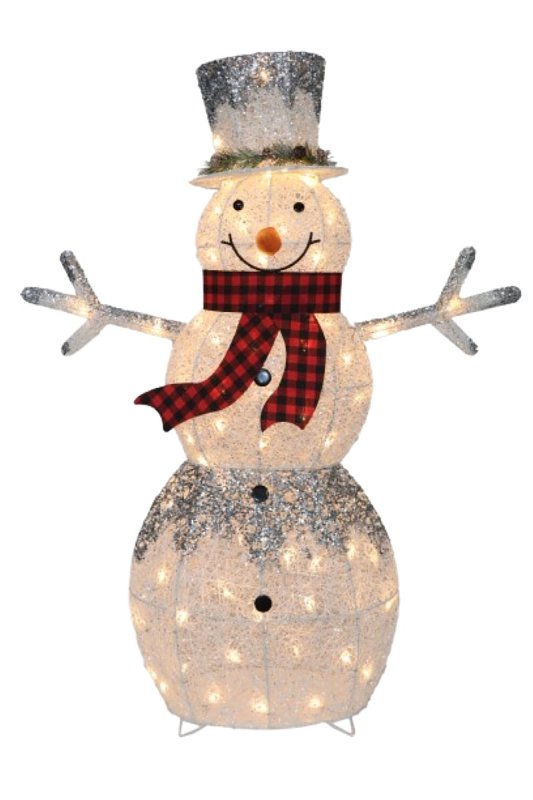 Santas Forest 56920 Pre-Lit Glitter Frosted Snowman, White, LED, Internal Light