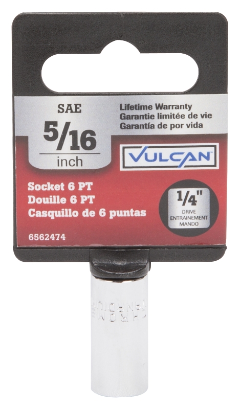 Vulcan MT6483796 Drive Socket, 5/16 in Socket, 1/4 in Drive, 6-Point, Chrome Vanadium Steel, Chrome