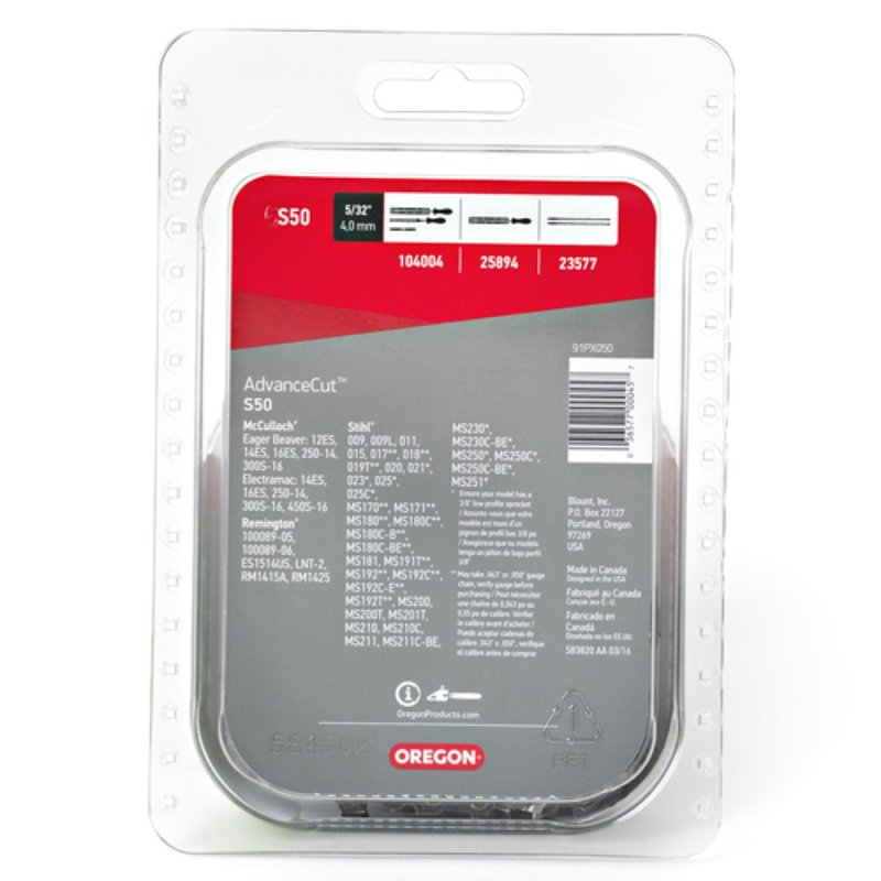 Oregon S50 Chainsaw Chain, 14 in L Bar, 3/8 in TPI/Pitch, 50-Link