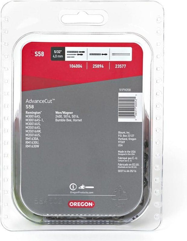 Oregon S58 Chainsaw Chain, 16 in L Bar, 0.05 Gauge, 3/8 in TPI/Pitch, 58-Link