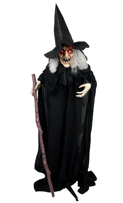 Santas Forest 56911 Animated Witch w/Cane, 6 ft H, Metal, PVC, Internal Light/Music: Internal Sounds, Indoor/Outdoor