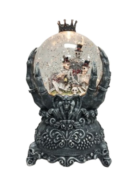 Santas Forest 21947 Halloween Water Globe with Skeleton Hand, 5 in H, Plastic, Black, Internal Light, Indoor