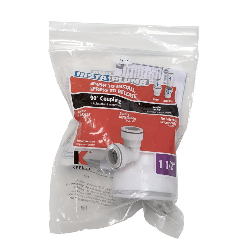 Insta-Plumb 47IPK Pipe Coupling, 1-1/4 in, Push-to-Connect, Plastic, White