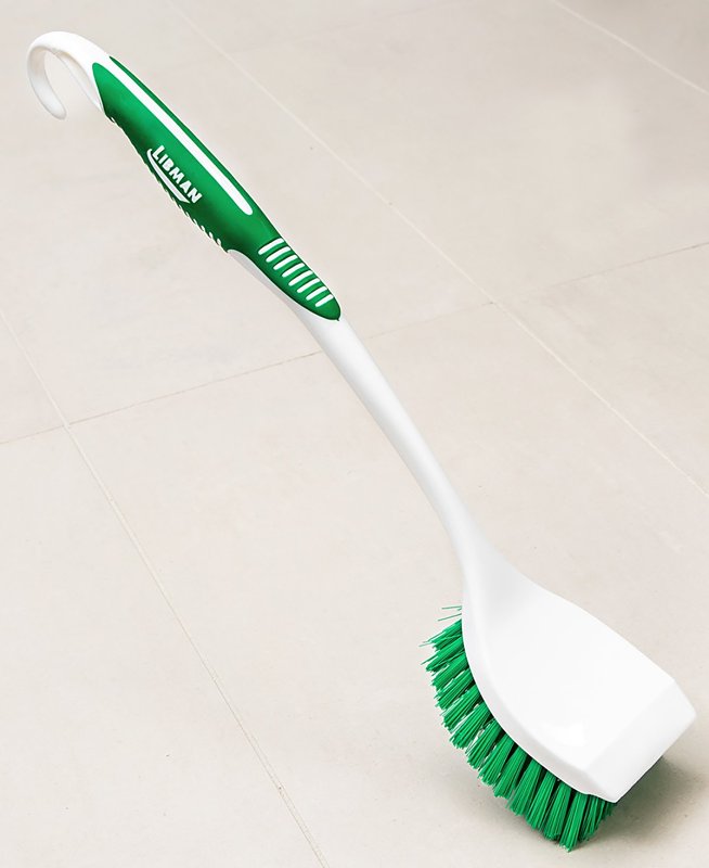 Libman 10 Long Handle Scrub Brush, 2 in L Trim, Plastic, 5 in W Brush, 17.63 in OAL