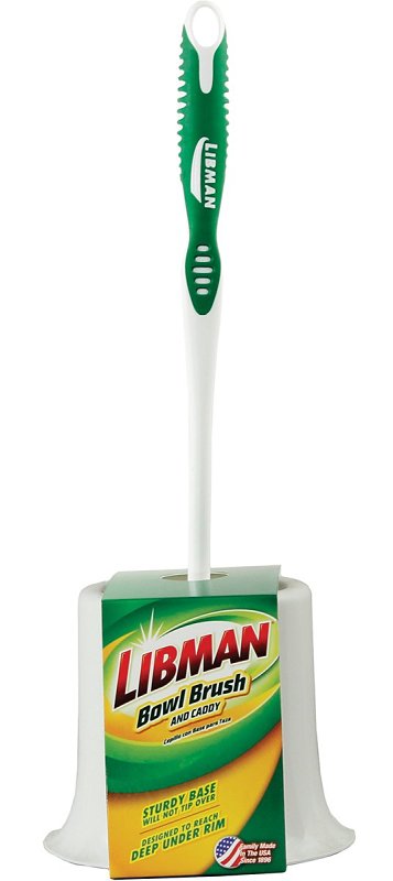 Libman 34 Toilet Bowl Brush, 1 in L Trim, PET Bristle, Polypropylene Holder, White Holder