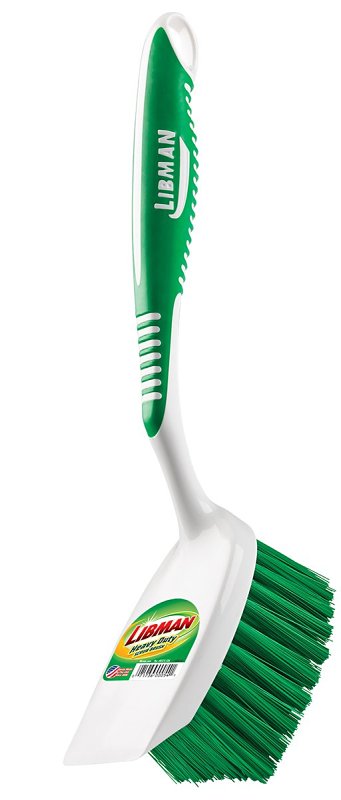 Libman 54 Heavy-Duty Scrub Brush, 1-1/2 in L Trim, PET, Green, 3-1/2 in W Brush, 11.13 in OAL, White