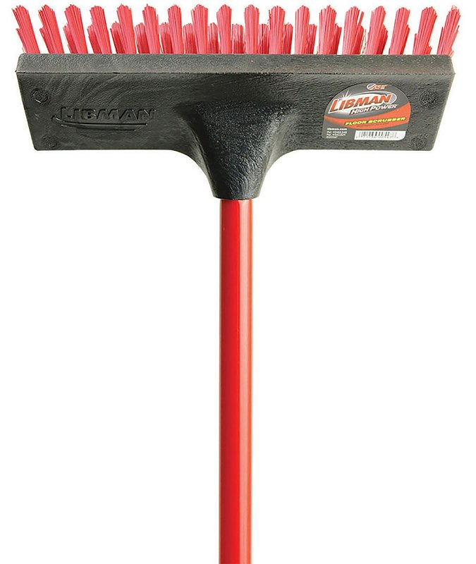 Libman 547 Floor Scrubber, 1.312 in L Trim, PET, Red, 3-1/2 in W Brush, 52 in OAL, Red