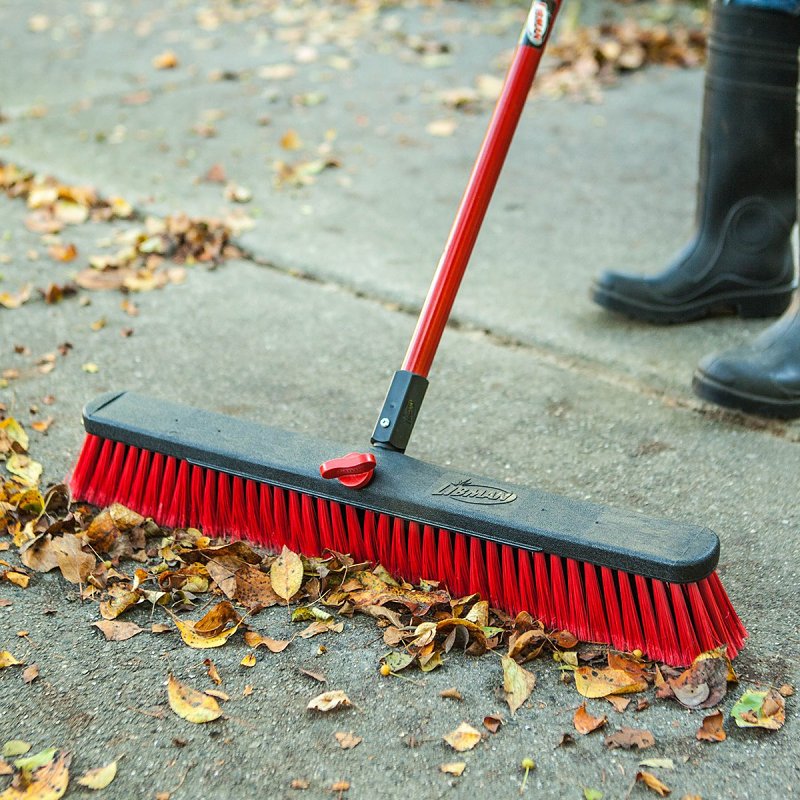 Libman 805 Push Broom, 24 in Sweep Face, 3 in L Trim, PET Polymer Bristle, 64 in L, Steel Handle
