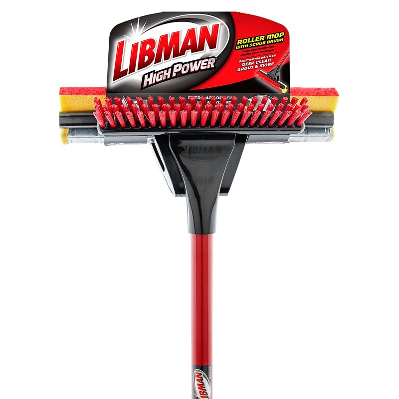 Libman 955 Roller Mop with Scrub Brush, 12 in W Frame, 52 in OAL, Sponge Mop Head, Quick Change, Steel Handle