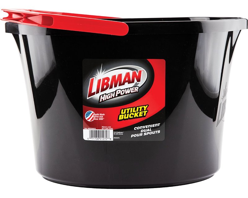 Libman 1272 Oval Utility Bucket, 3.5 gal Capacity, 15.81 in Dia, Polymer, Black