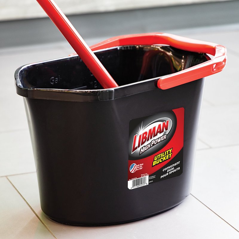 Libman 1272 Oval Utility Bucket, 3.5 gal Capacity, 15.81 in Dia, Polymer, Black