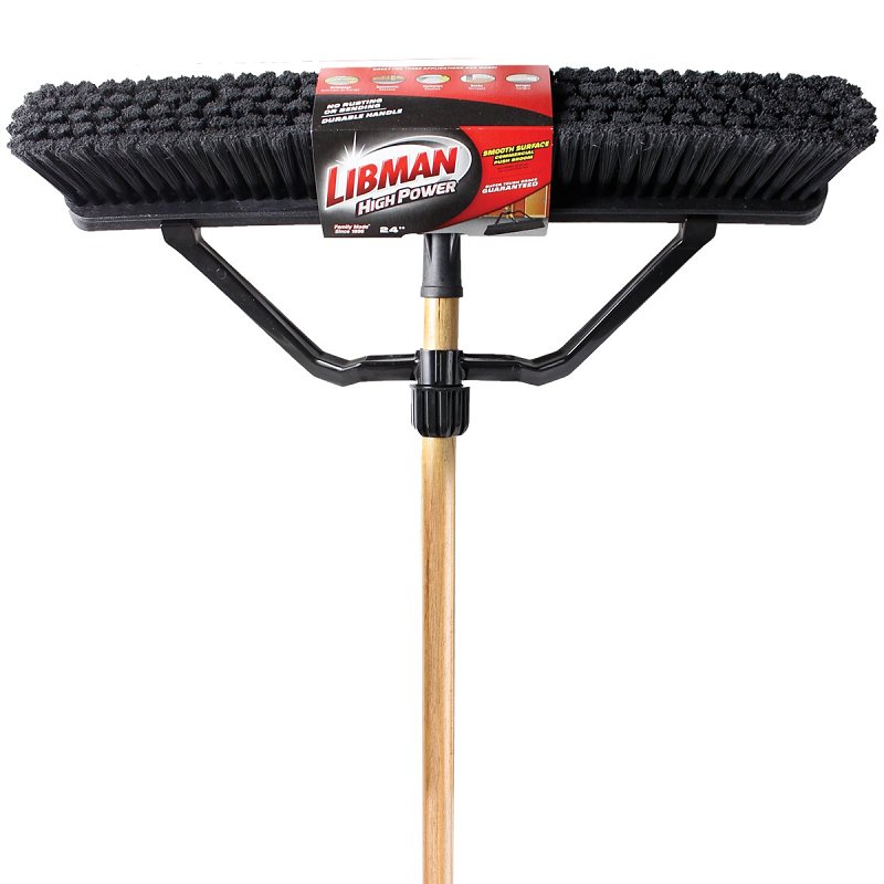 Libman 1294 Smooth Surface Push Broom, 24 in Sweep Face, 3 in L Trim, Hardwood Bristle, 66 in L, Bolt-On, Natural