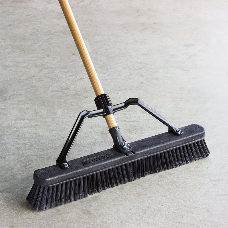 Libman 1294 Smooth Surface Push Broom, 24 in Sweep Face, 3 in L Trim, Hardwood Bristle, 66 in L, Bolt-On, Natural