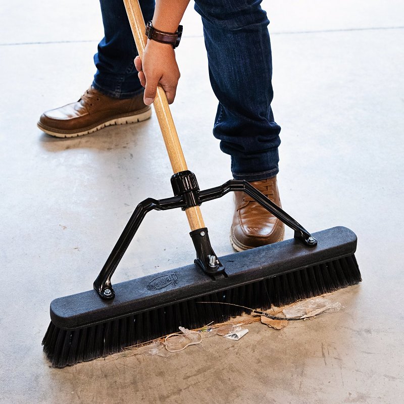 Libman 1294 Smooth Surface Push Broom, 24 in Sweep Face, 3 in L Trim, Hardwood Bristle, 66 in L, Bolt-On, Natural