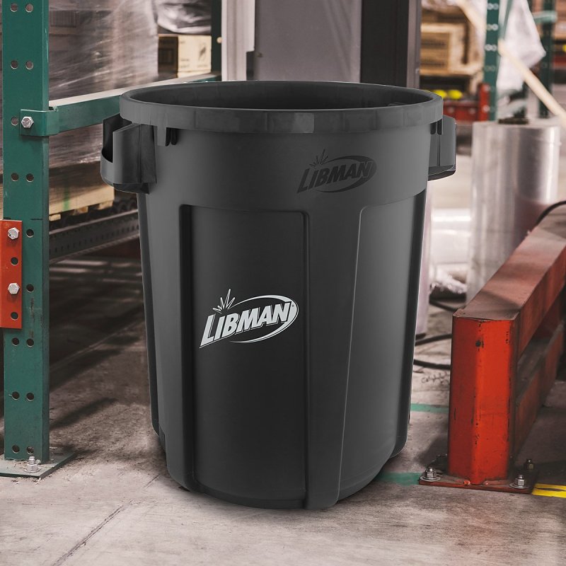 Libman 1385 Trash Can, 32 gal Capacity, Polyethylene, Black, Snap-On Rounded Closure