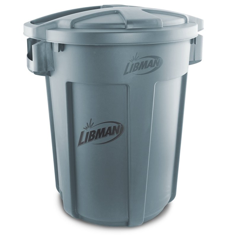 Libman 1464 Trash Can, 32 gal Capacity, Polyethylene, Gray, Snap-On Rounded Closure