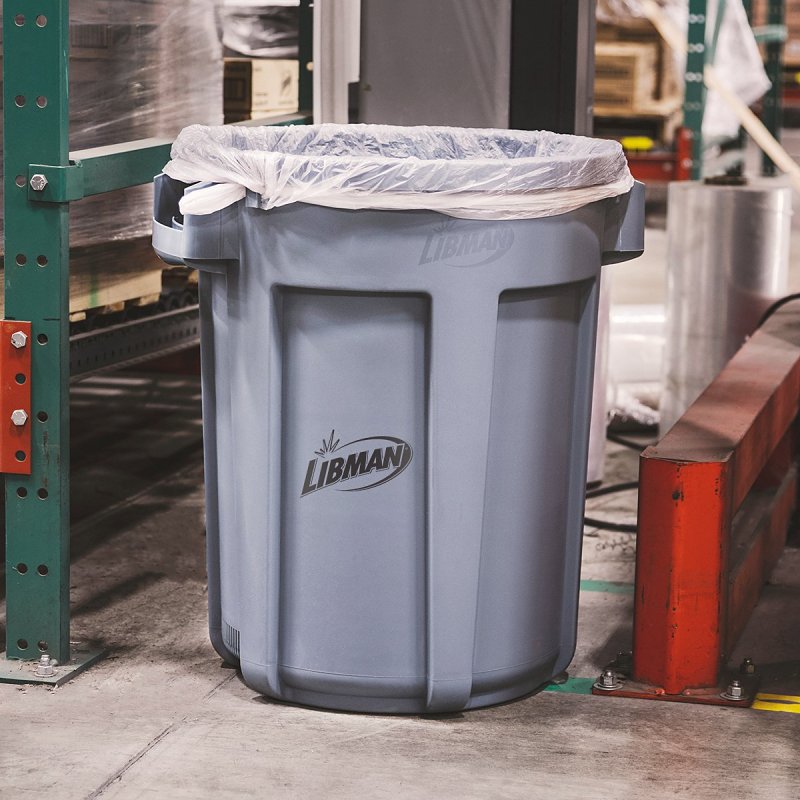 Libman 1464 Trash Can, 32 gal Capacity, Polyethylene, Gray, Snap-On Rounded Closure