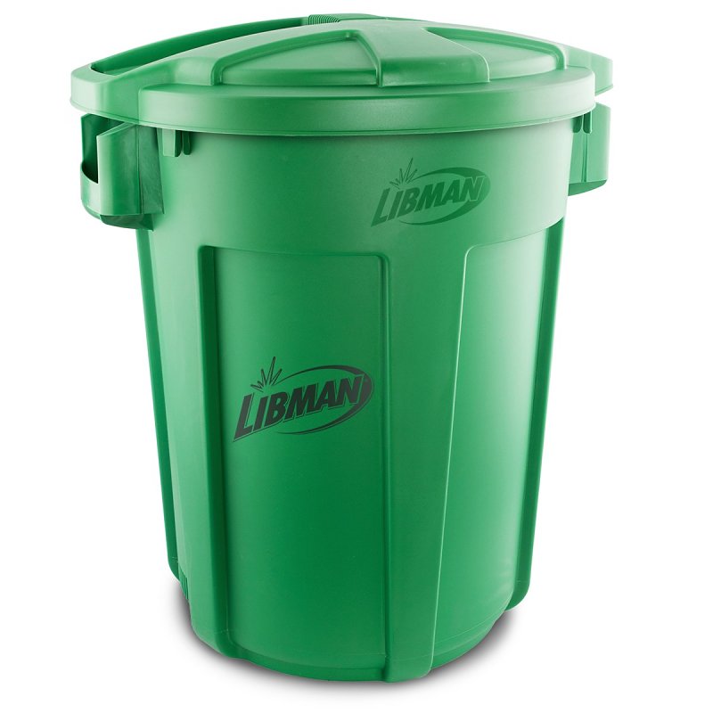 Libman 1465 Trash Can, 32 gal Capacity, Polyethylene, Green, Snap-On Rounded Closure