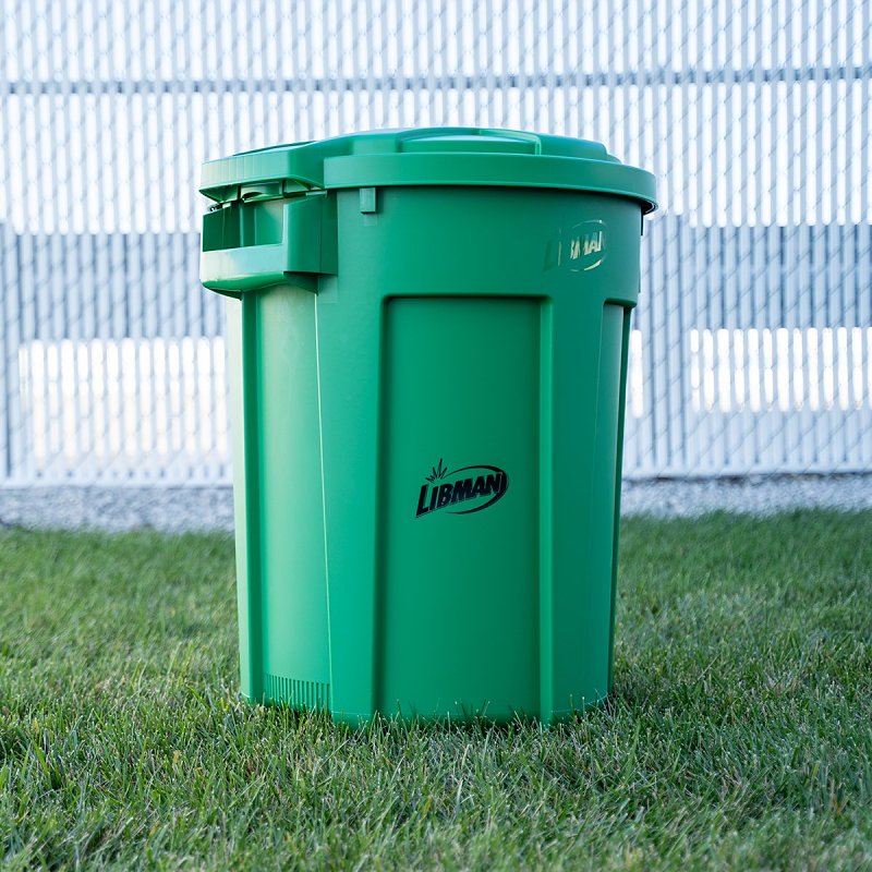 Libman 1465 Trash Can, 32 gal Capacity, Polyethylene, Green, Snap-On Rounded Closure