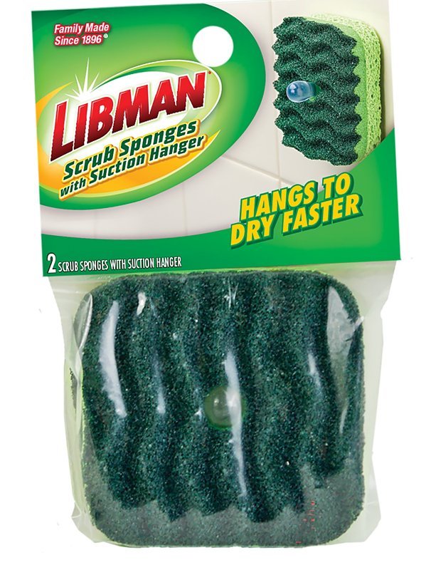 Libman 2106 Sponge with Suction Hanger, 4 in L, 4 in W, 1.88 in Thick, Cellulose/Synthetic, Green